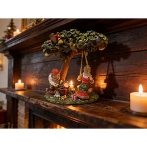 Vintage 1994 Santa and Mrs Claus Christmas Figurine Tree Swing Resin Decor